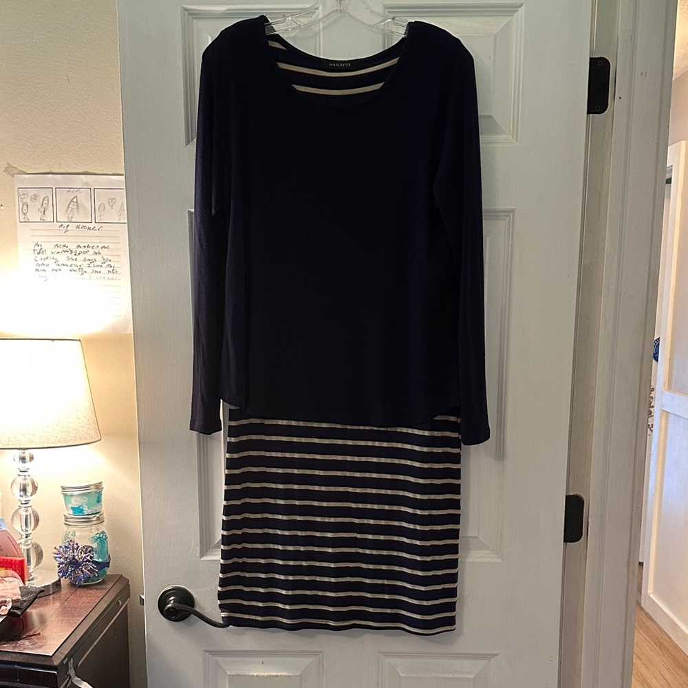 Navy and White Striped Long Sleeve sweater Dress